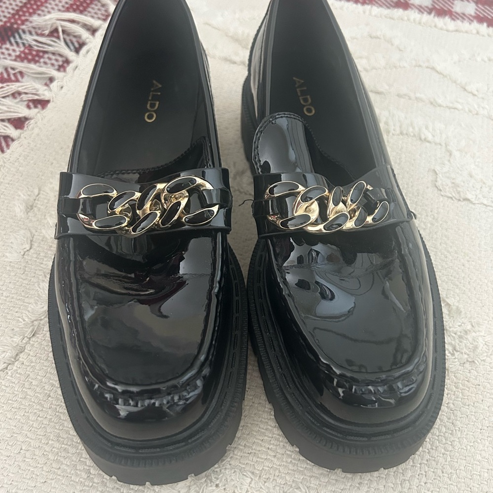 ALDO Black Loafers with Gold Accent